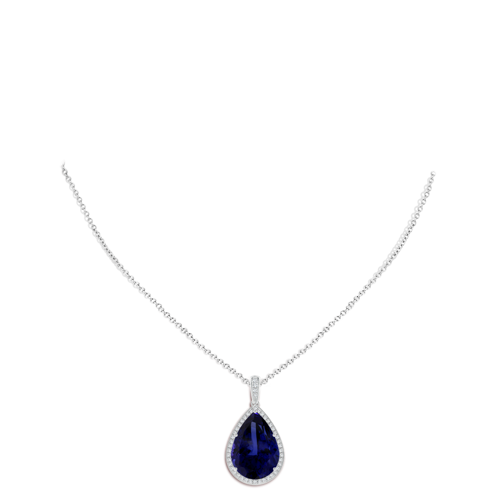 20.11x13.06x10.6mm AAAA GIA Certified Pear-Shaped Tanzanite Floral Basket Halo Pendant in White Gold pen