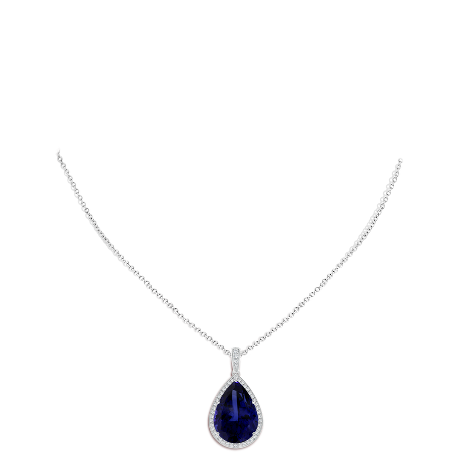 20.11x13.06x10.6mm AAAA GIA Certified Pear-Shaped Tanzanite Floral Basket Halo Pendant in White Gold pen