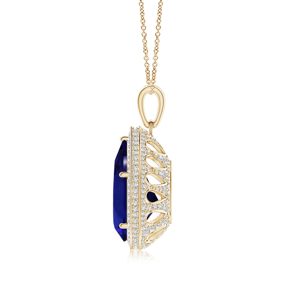 20.11x13.06x10.6mm AAAA GIA Certified Pear-Shaped Tanzanite Floral Basket Halo Pendant in Yellow Gold - side 199