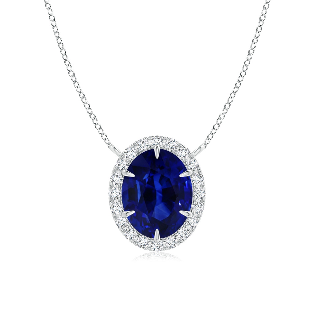 10.97x8.10x6.62mm AAA GIA Certified Oval Ceylon Sapphire Ellipse Halo Pendant in 18K White Gold