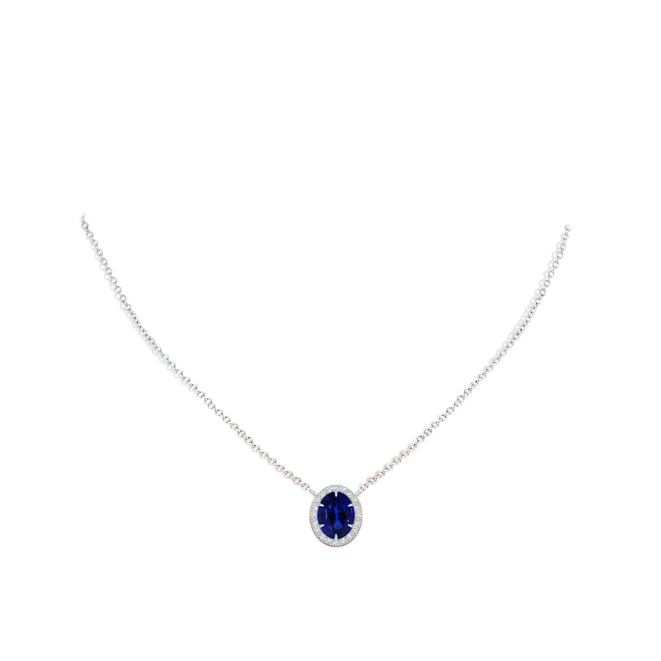 10.97x8.10x6.62mm AAA GIA Certified Oval Ceylon Sapphire Ellipse Halo Pendant in 18K White Gold body-neck