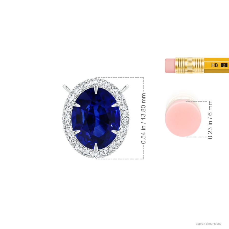 10.97x8.10x6.62mm AAA GIA Certified Oval Ceylon Sapphire Ellipse Halo Pendant in 18K White Gold ruler