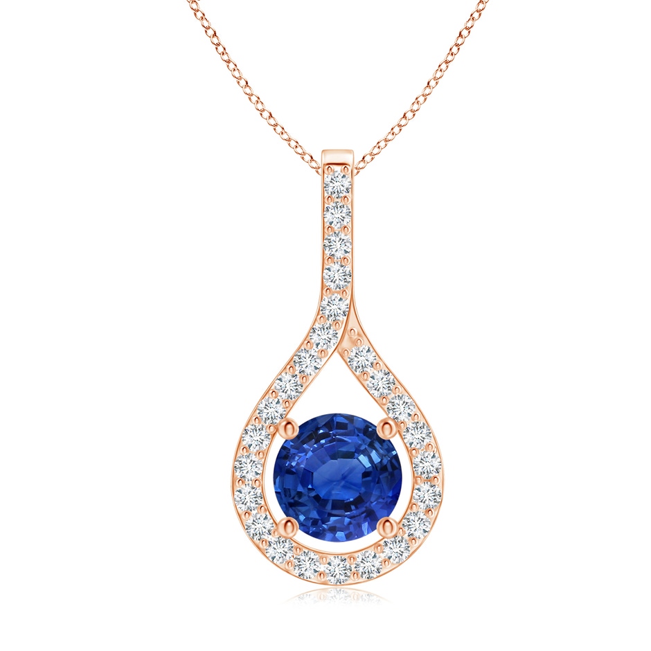 7.04x6.97x4.85mm AAA Floating Blue Sapphire Drop Pendant with Diamonds in 18K Rose Gold 
