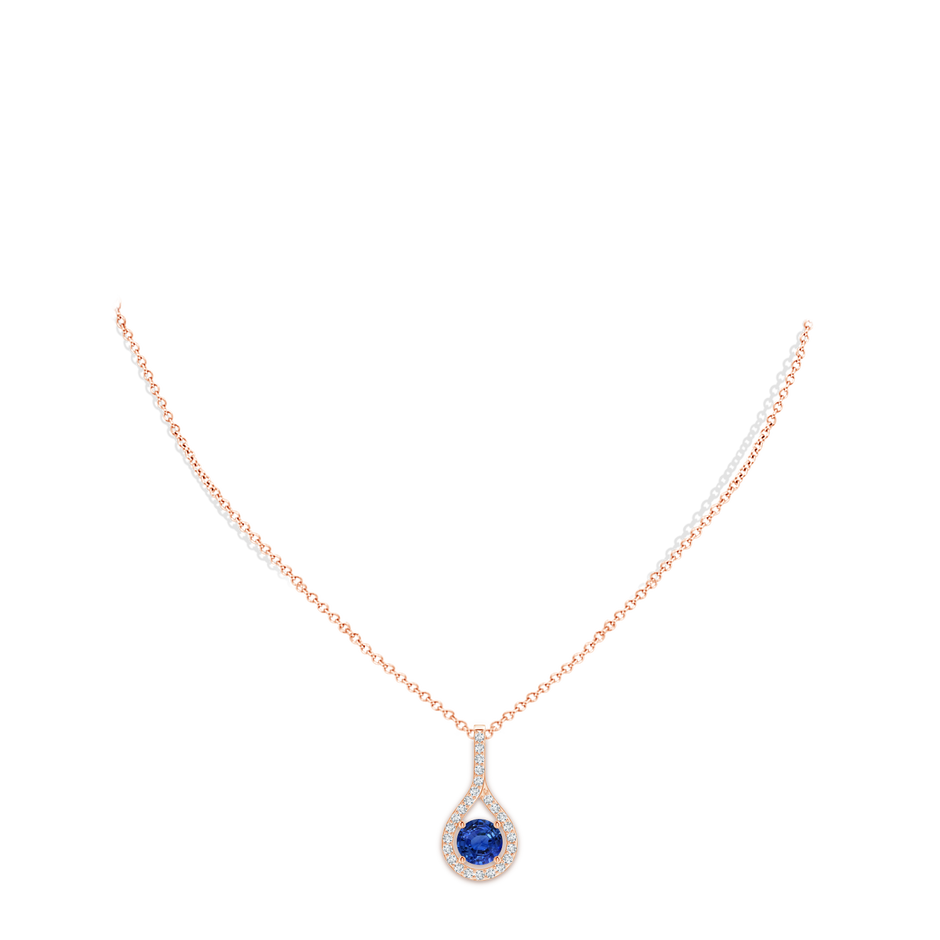 7.04x6.97x4.85mm AAA Floating Blue Sapphire Drop Pendant with Diamonds in 18K Rose Gold pen