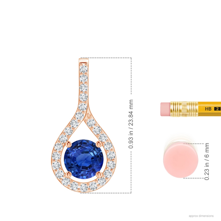 7.04x6.97x4.85mm AAA Floating Blue Sapphire Drop Pendant with Diamonds in 18K Rose Gold ruler