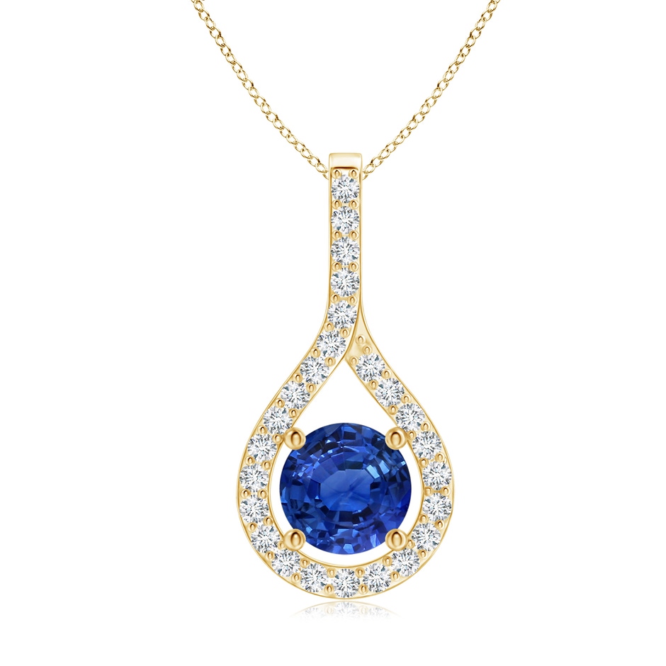 7.04x6.97x4.85mm AAA Floating Blue Sapphire Drop Pendant with Diamonds in 18K Yellow Gold 
