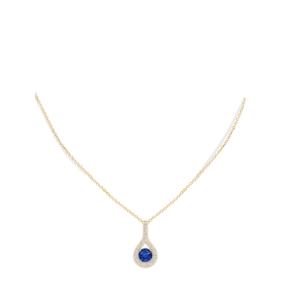 7.04x6.97x4.85mm AAA Floating Blue Sapphire Drop Pendant with Diamonds in 18K Yellow Gold pen