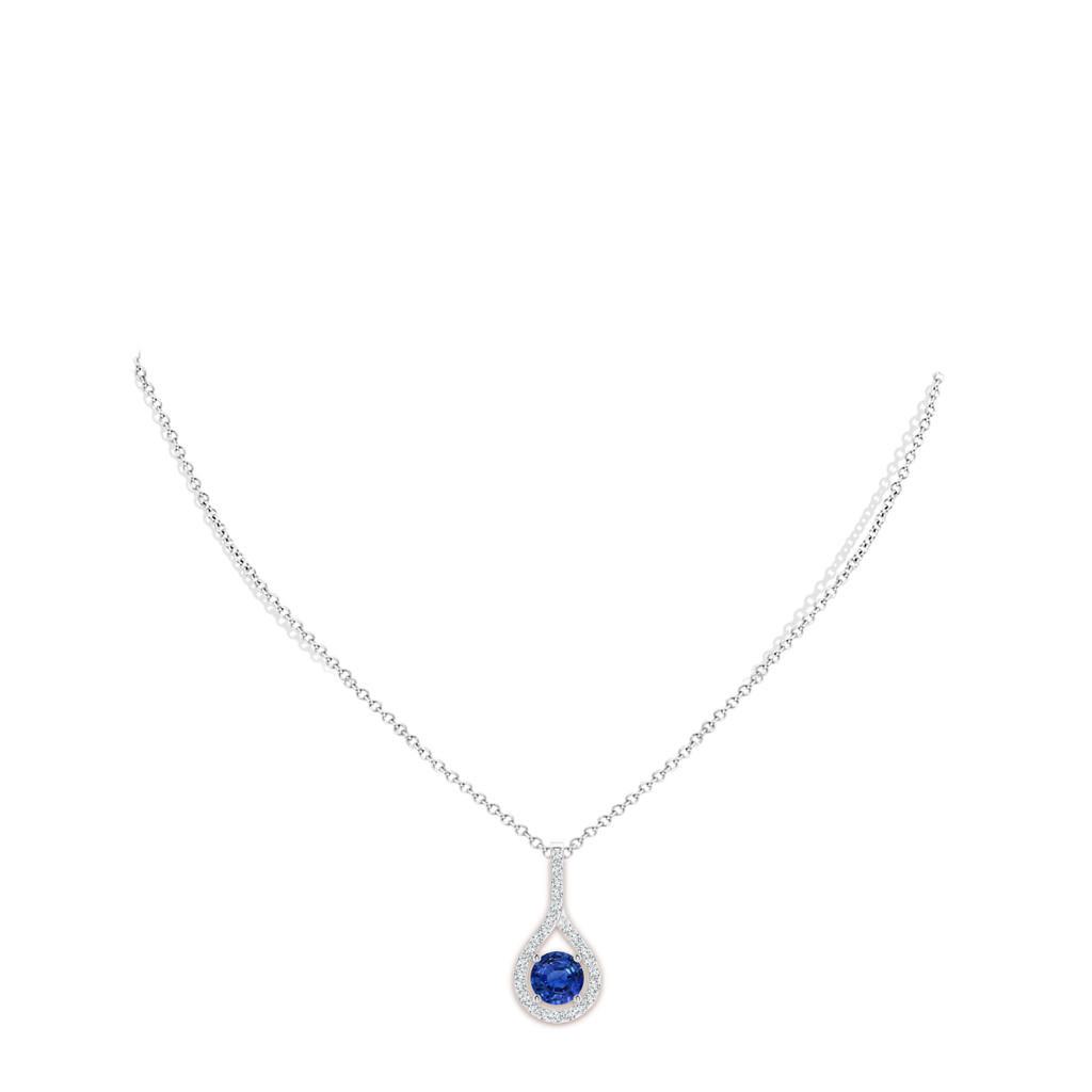 7.04x6.97x4.85mm AAA Floating Blue Sapphire Drop Pendant with Diamonds in White Gold pen