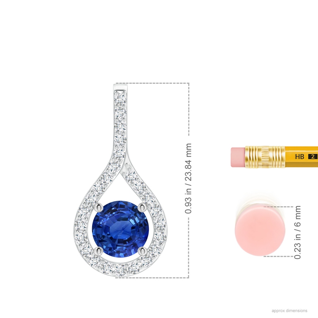 7.04x6.97x4.85mm AAA Floating Blue Sapphire Drop Pendant with Diamonds in White Gold ruler