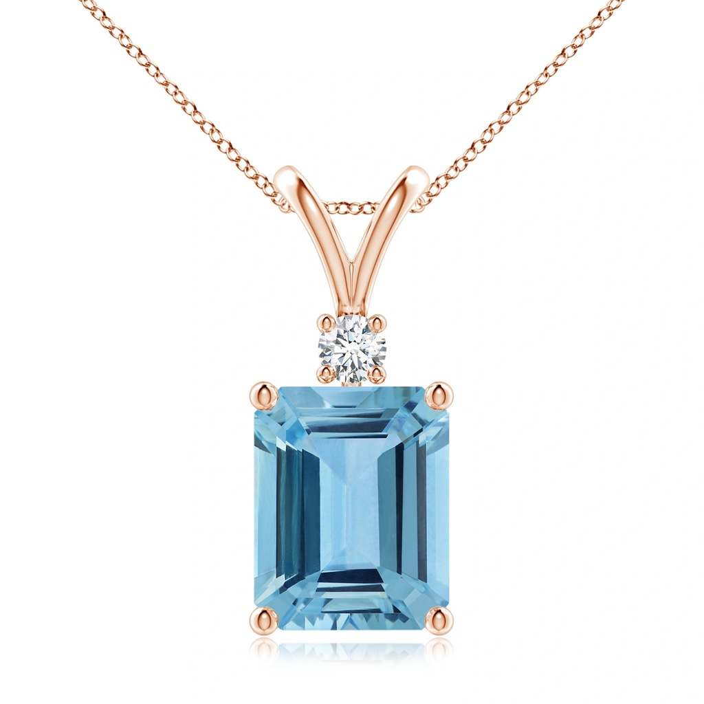 10.15x8.13x4.77mm AAAA GIA Certified Emerald-Cut Aquamarine Solitaire Pendant in Rose Gold