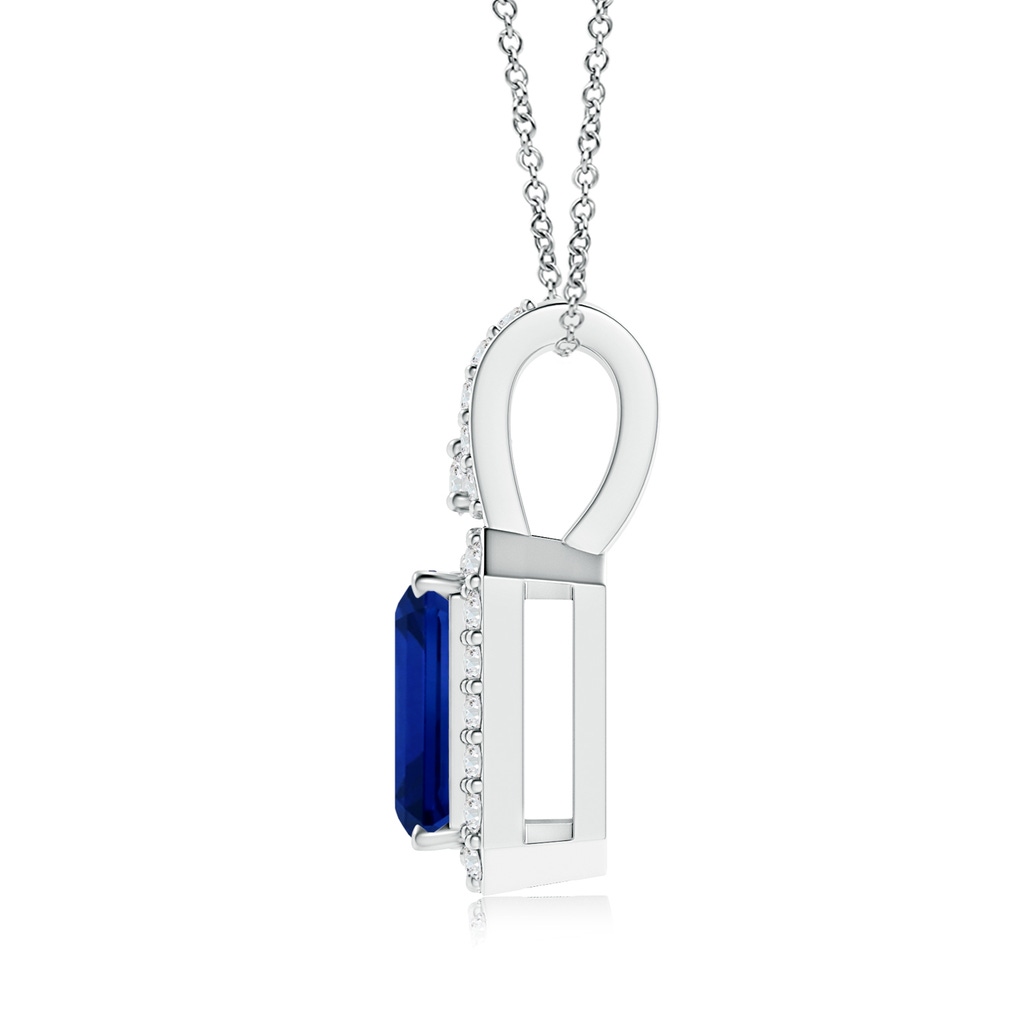 6.98x4.86x3.12mm AAA GIA Certified Emerald Cut Sapphire Halo Pendant in White Gold - side 199