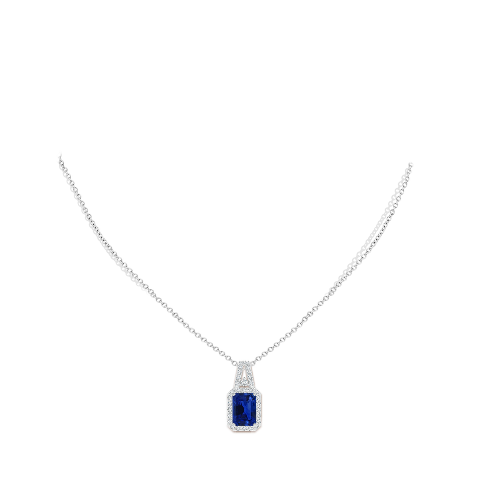 6.98x4.86x3.12mm AAA GIA Certified Emerald Cut Sapphire Halo Pendant in White Gold pen