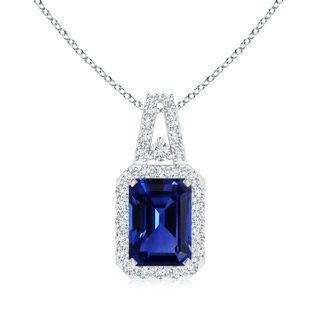 7.01x4.95x3.41mm AAA GIA Certified Emerald Cut Sapphire Halo Pendant in P950 Platinum