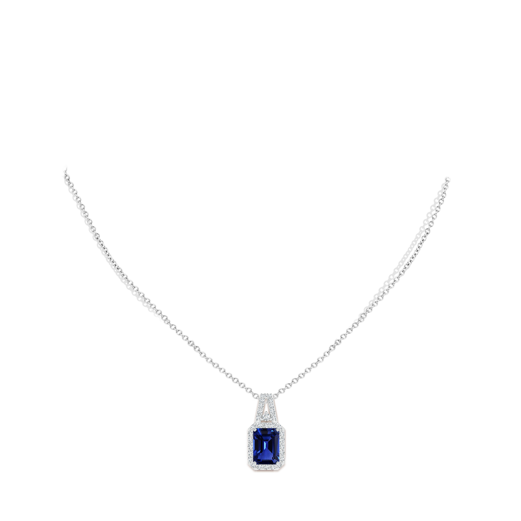 7.01x4.95x3.41mm AAA GIA Certified Emerald Cut Sapphire Halo Pendant in White Gold pen