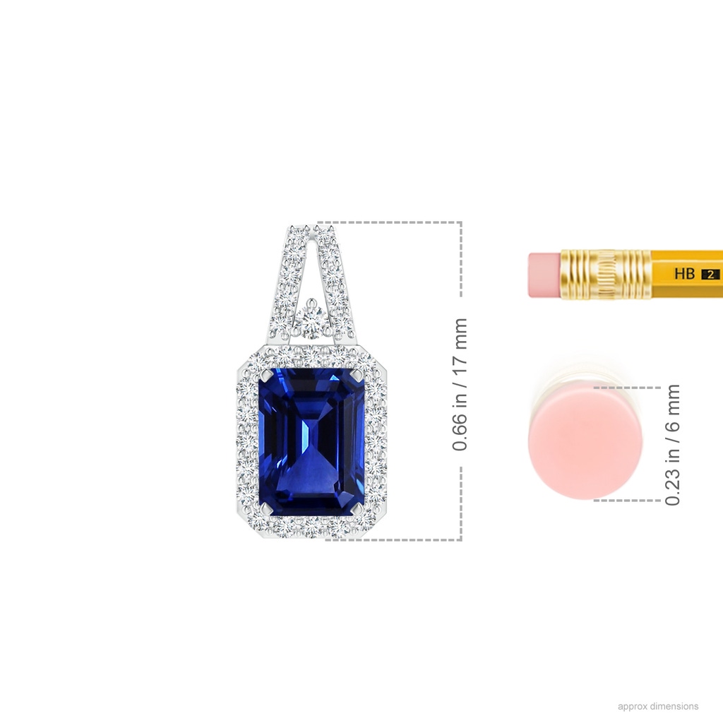 7.01x4.95x3.41mm AAA GIA Certified Emerald Cut Sapphire Halo Pendant in White Gold ruler