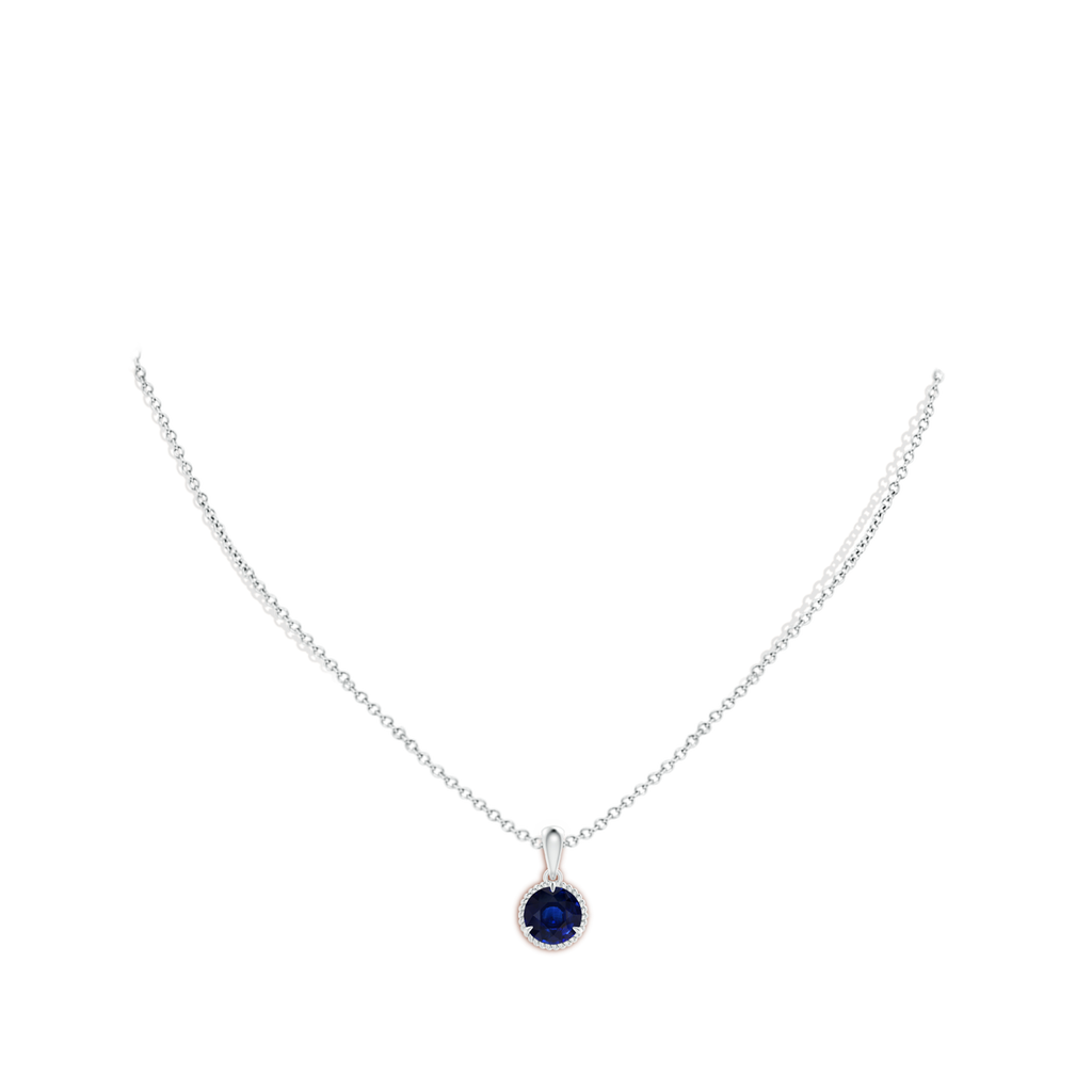 7.88x7.85x4.87mm AA GIA Certified Rope-Framed Sapphire Solitaire Pendant in 18K White Gold Body-Neck