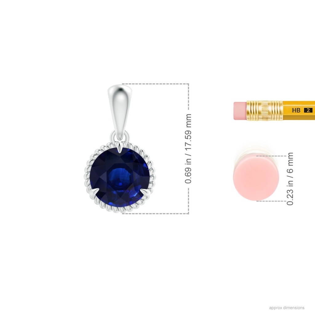 7.88x7.85x4.87mm AA GIA Certified Rope-Framed Sapphire Solitaire Pendant in 18K White Gold Ruler