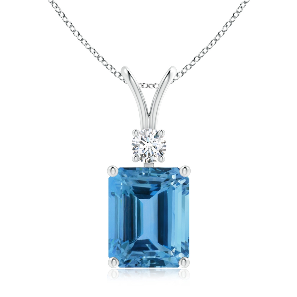 15.80x11.92x10.21mm AAAA Emerald-Cut GIA Certified Aquamarine Solitaire Pendant in 18K White Gold