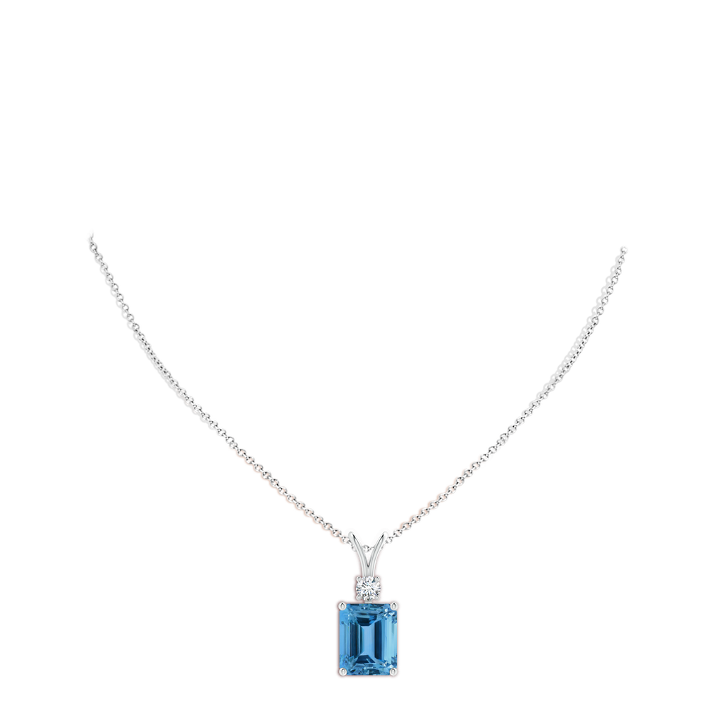 15.80x11.92x10.21mm AAAA Emerald-Cut GIA Certified Aquamarine Solitaire Pendant in 18K White Gold Body-Neck