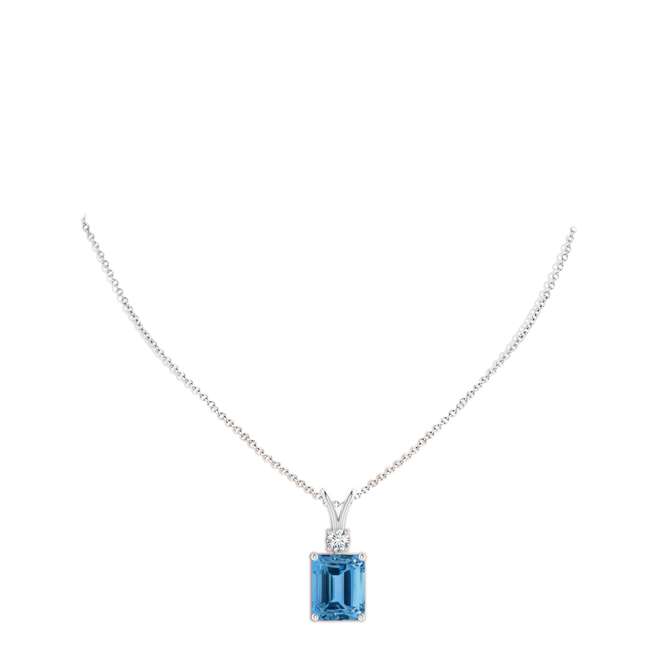 15.80x11.92x10.21mm AAAA Emerald-Cut GIA Certified Aquamarine Solitaire Pendant in 18K White Gold body-neck