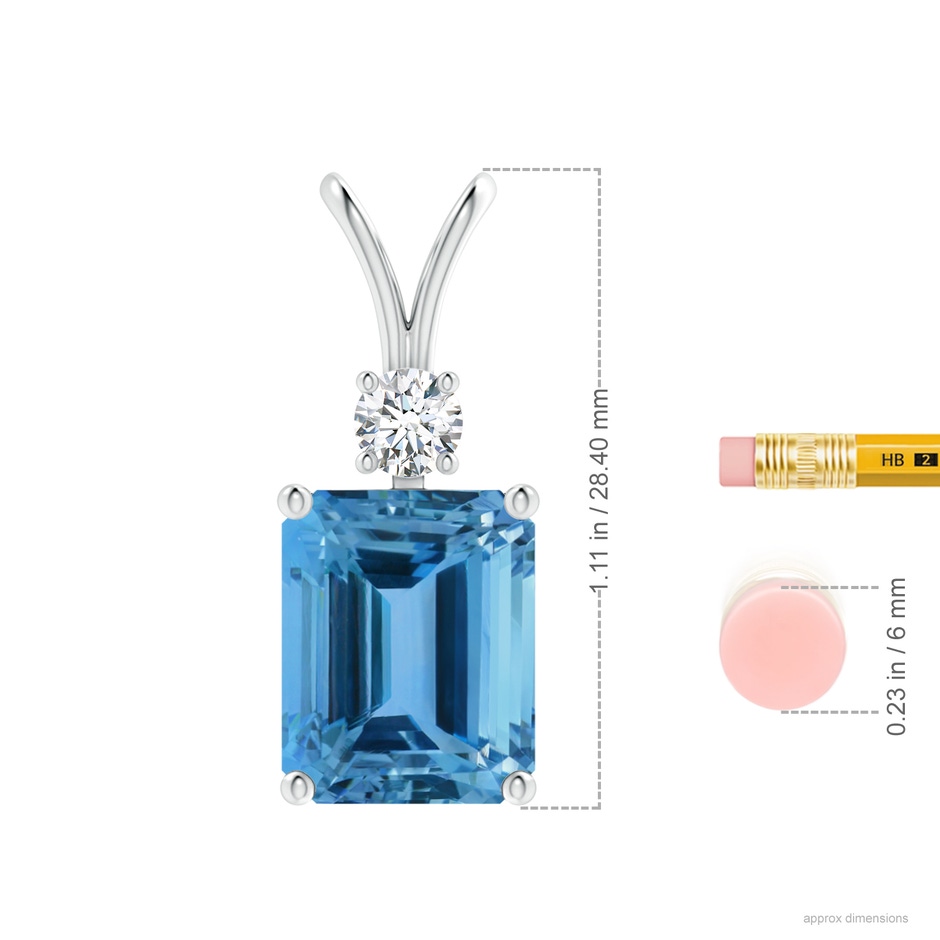 15.80x11.92x10.21mm AAAA Emerald-Cut GIA Certified Aquamarine Solitaire Pendant in 18K White Gold ruler