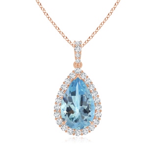 14.14x9.27x6.09mm AAA GIA Certified Pear-Shaped Aquamarine Halo Pendant in 18K Rose Gold