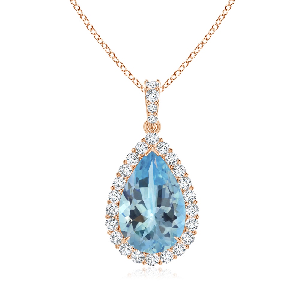 14.14x9.27x6.09mm AAA GIA Certified Pear-Shaped Aquamarine Halo Pendant in Rose Gold
