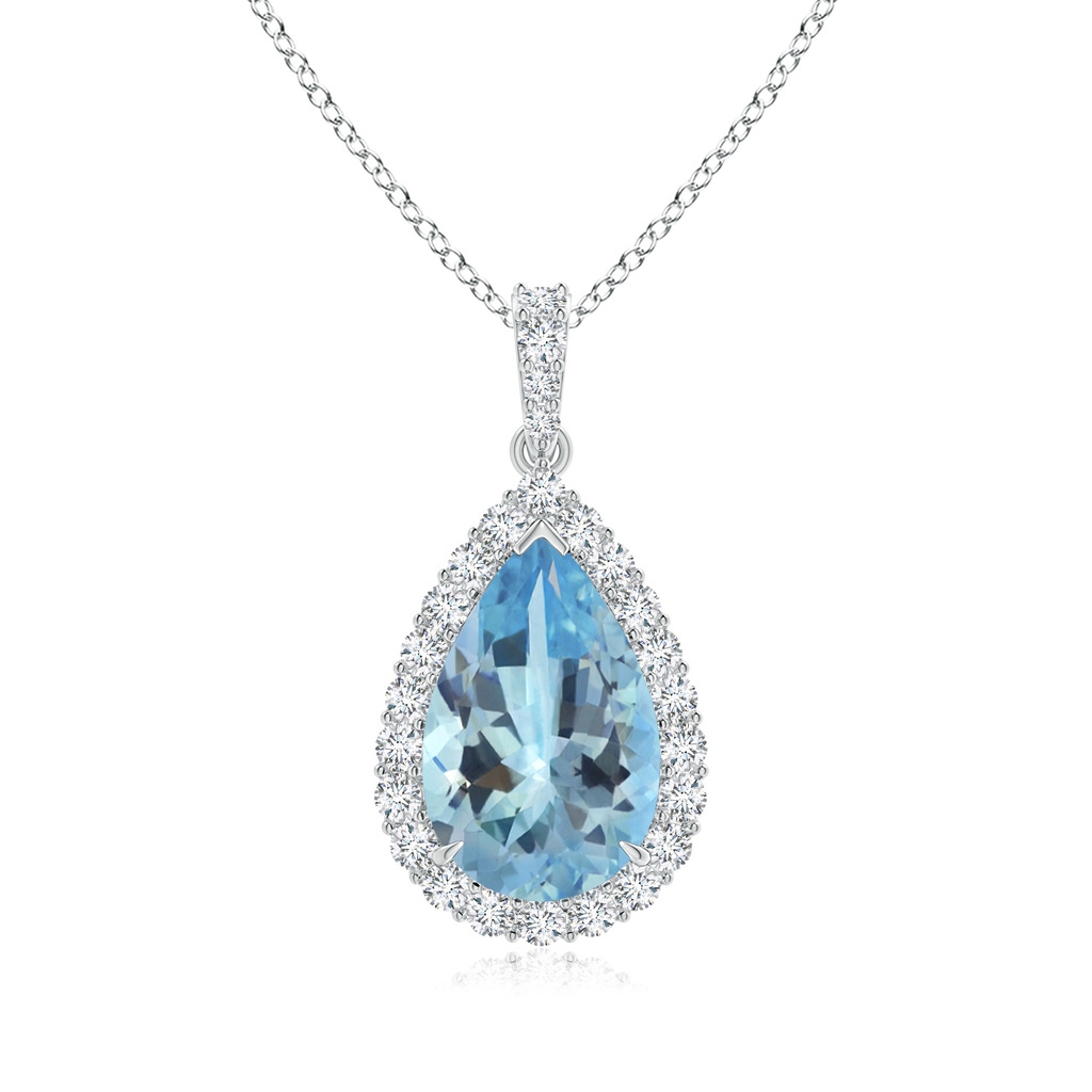 14.14x9.27x6.09mm AAA GIA Certified Pear-Shaped Aquamarine Halo Pendant in White Gold