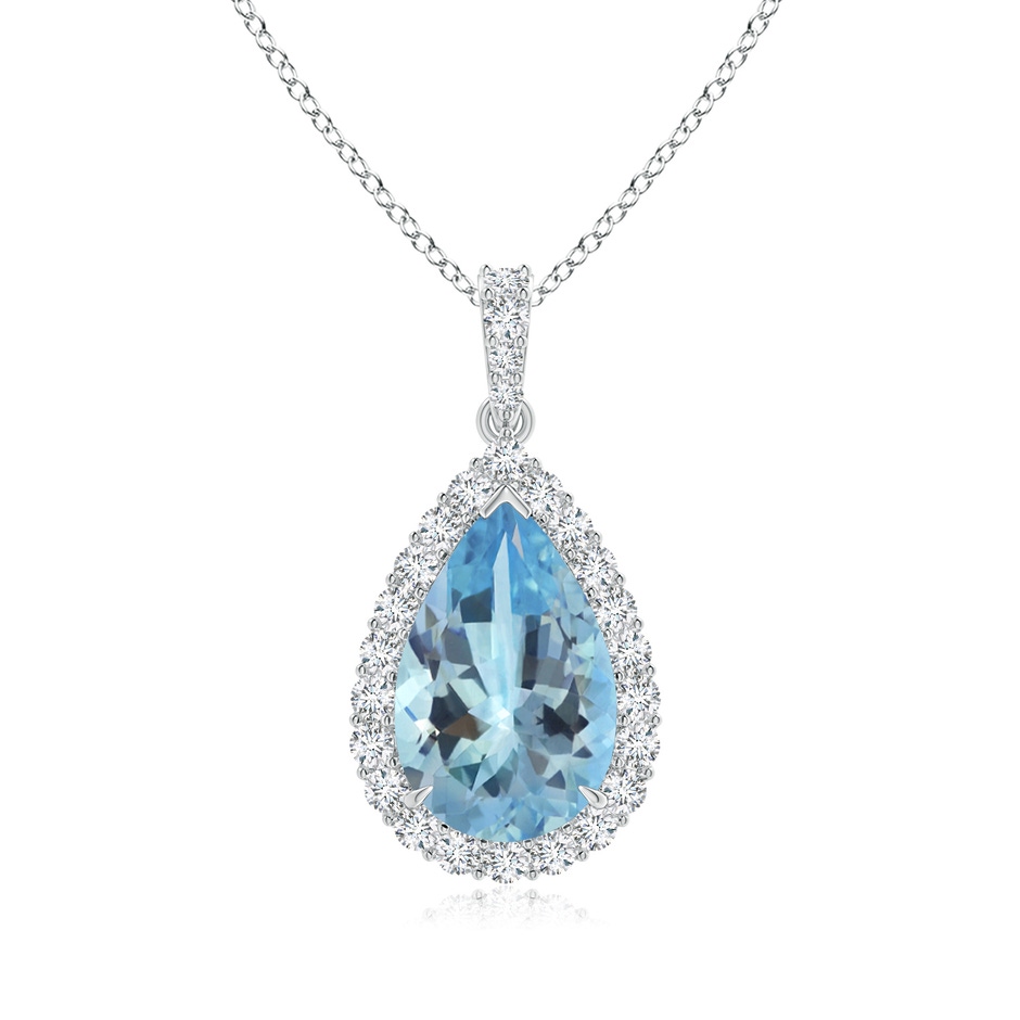 14.14x9.27x6.09mm AAA GIA Certified Pear-Shaped Aquamarine Halo Pendant in White Gold 