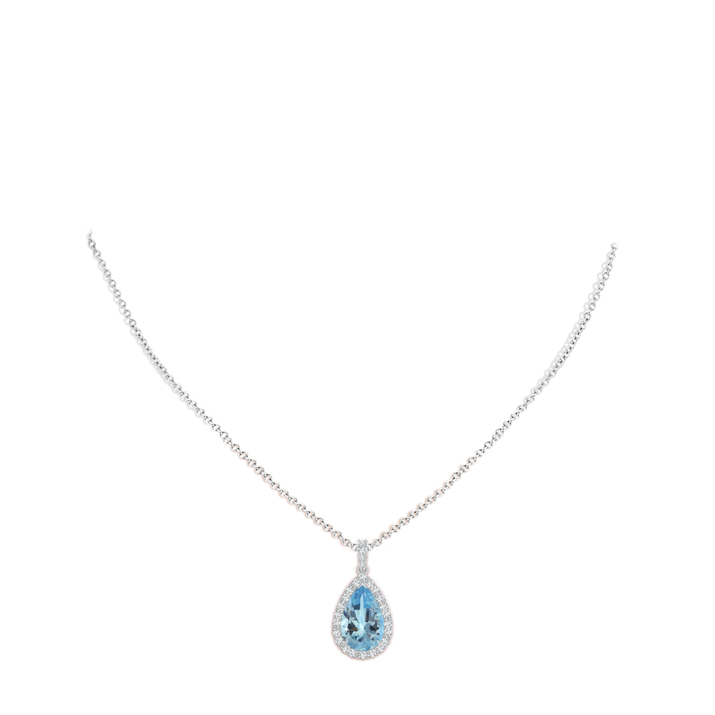 14.14x9.27x6.09mm AAA GIA Certified Pear-Shaped Aquamarine Halo Pendant in White Gold pen