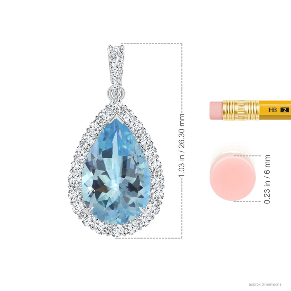 14.14x9.27x6.09mm AAA GIA Certified Pear-Shaped Aquamarine Halo Pendant in White Gold ruler