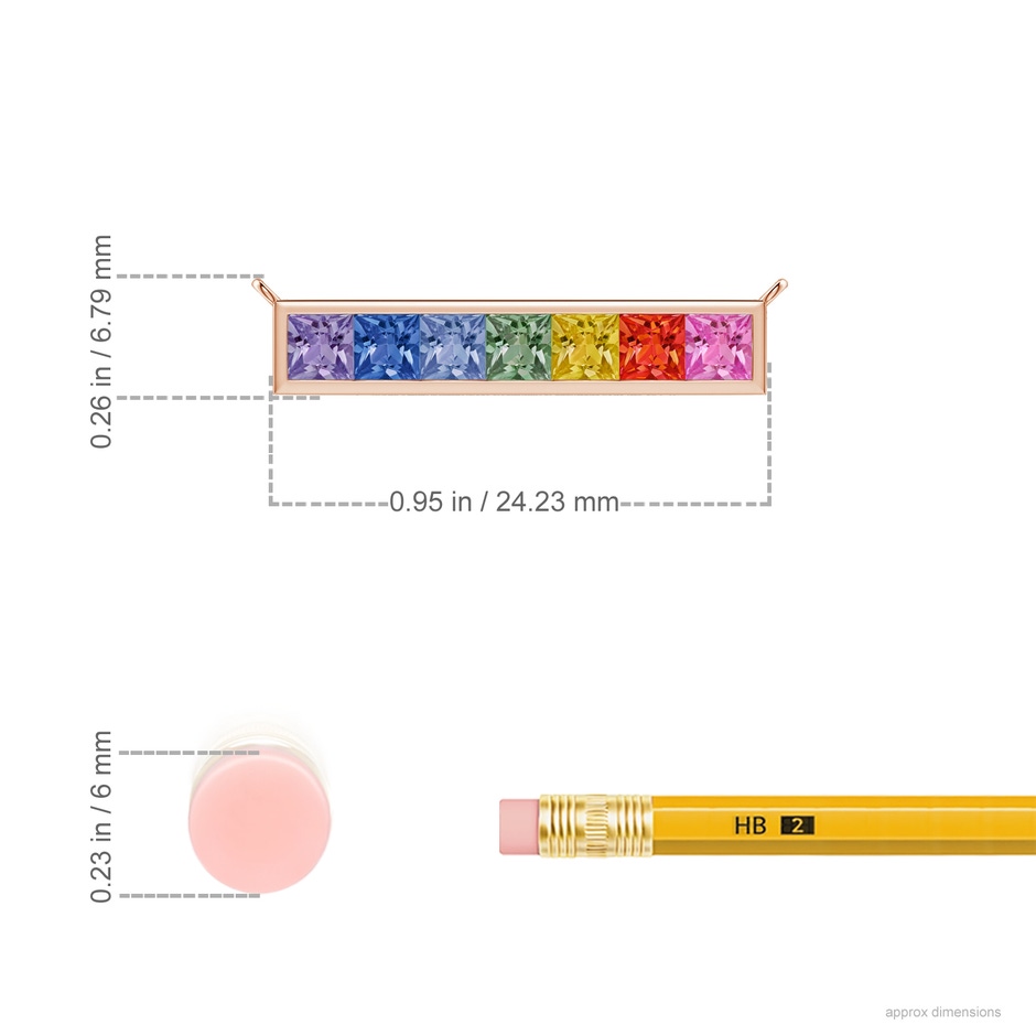 3mm AAA Spectra Channel-Set Square Multi-Sapphire Horizontal Bar Pendant in Rose Gold ruler