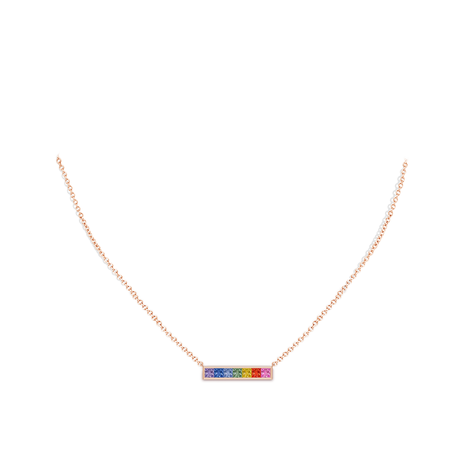 3mm AAA Spectra Channel-Set Square Multi-Sapphire Horizontal Bar Pendant in Rose Gold body-neck