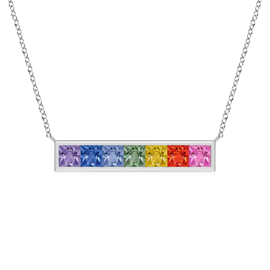 3mm AAA Spectra Channel-Set Square Multi-Sapphire Horizontal Bar Pendant in White Gold