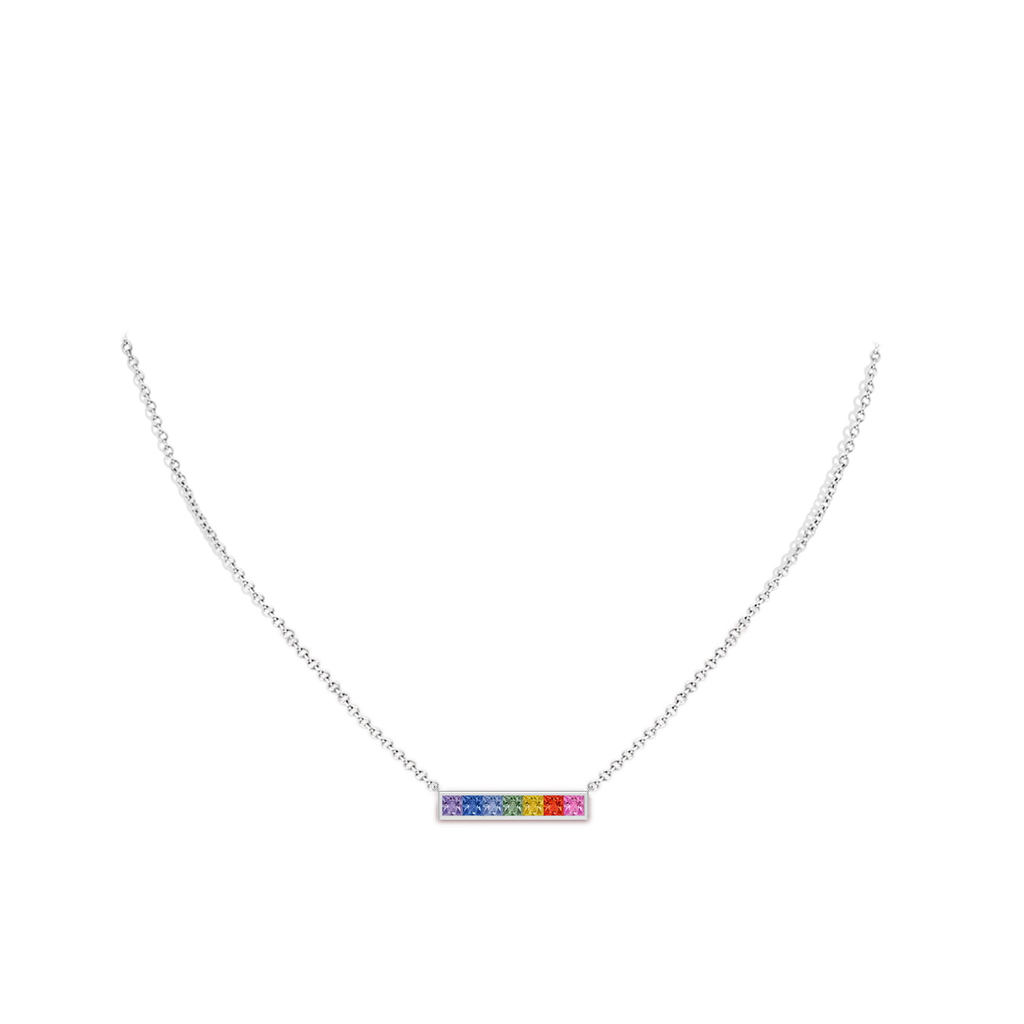 3mm AAA Spectra Channel-Set Square Multi-Sapphire Horizontal Bar Pendant in White Gold Body-Neck