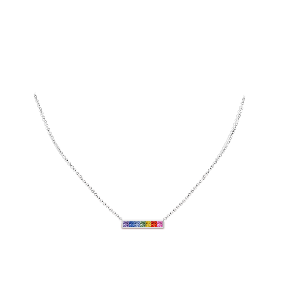 3mm AAA Spectra Channel-Set Square Multi-Sapphire Horizontal Bar Pendant in White Gold body-neck