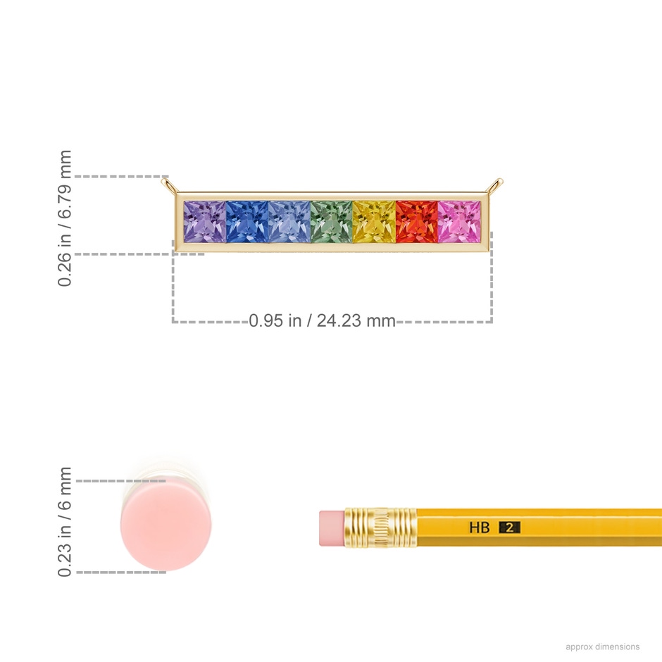 3mm AAA Spectra Channel-Set Square Multi-Sapphire Horizontal Bar Pendant in Yellow Gold ruler