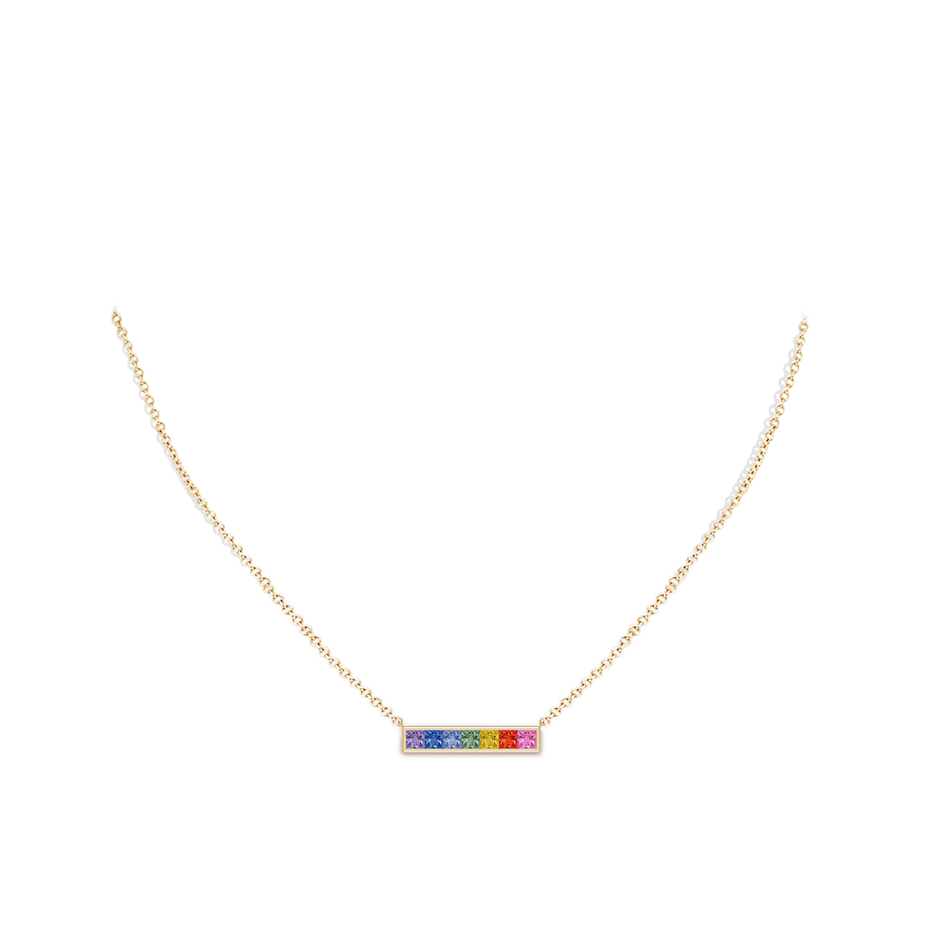 3mm AAA Spectra Channel-Set Square Multi-Sapphire Horizontal Bar Pendant in Yellow Gold body-neck