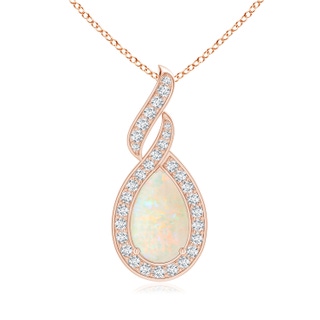 17.66x10.53x5.24mm A GIA Certified Oval Opal Teardrop Flame Pendant with Diamonds in 18K Rose Gold