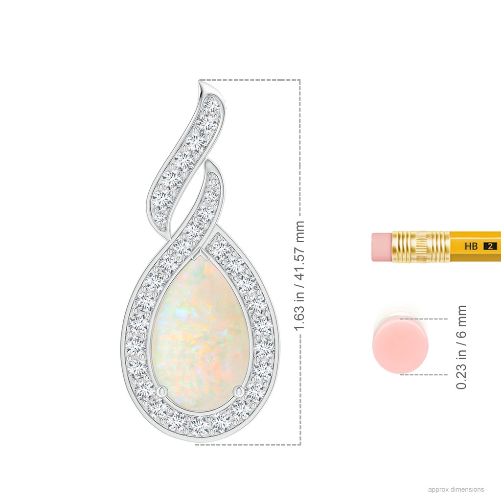 17.66x10.53x5.24mm A GIA Certified Oval Opal Teardrop Flame Pendant with Diamonds in P950 Platinum ruler
