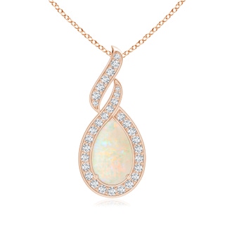 17.66x10.53x5.24mm A GIA Certified Oval Opal Teardrop Flame Pendant with Diamonds in Rose Gold