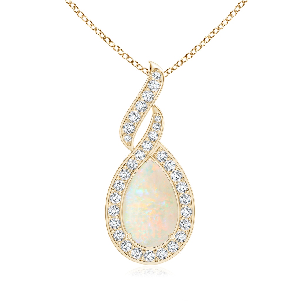 17.66x10.53x5.24mm A GIA Certified Oval Opal Teardrop Flame Pendant with Diamonds in Yellow Gold