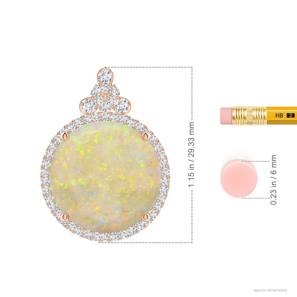 18.12-18.26x4.06mm AAA GIA Certified Round Opal Pendant with Diamond Studded Bale in Rose Gold ruler