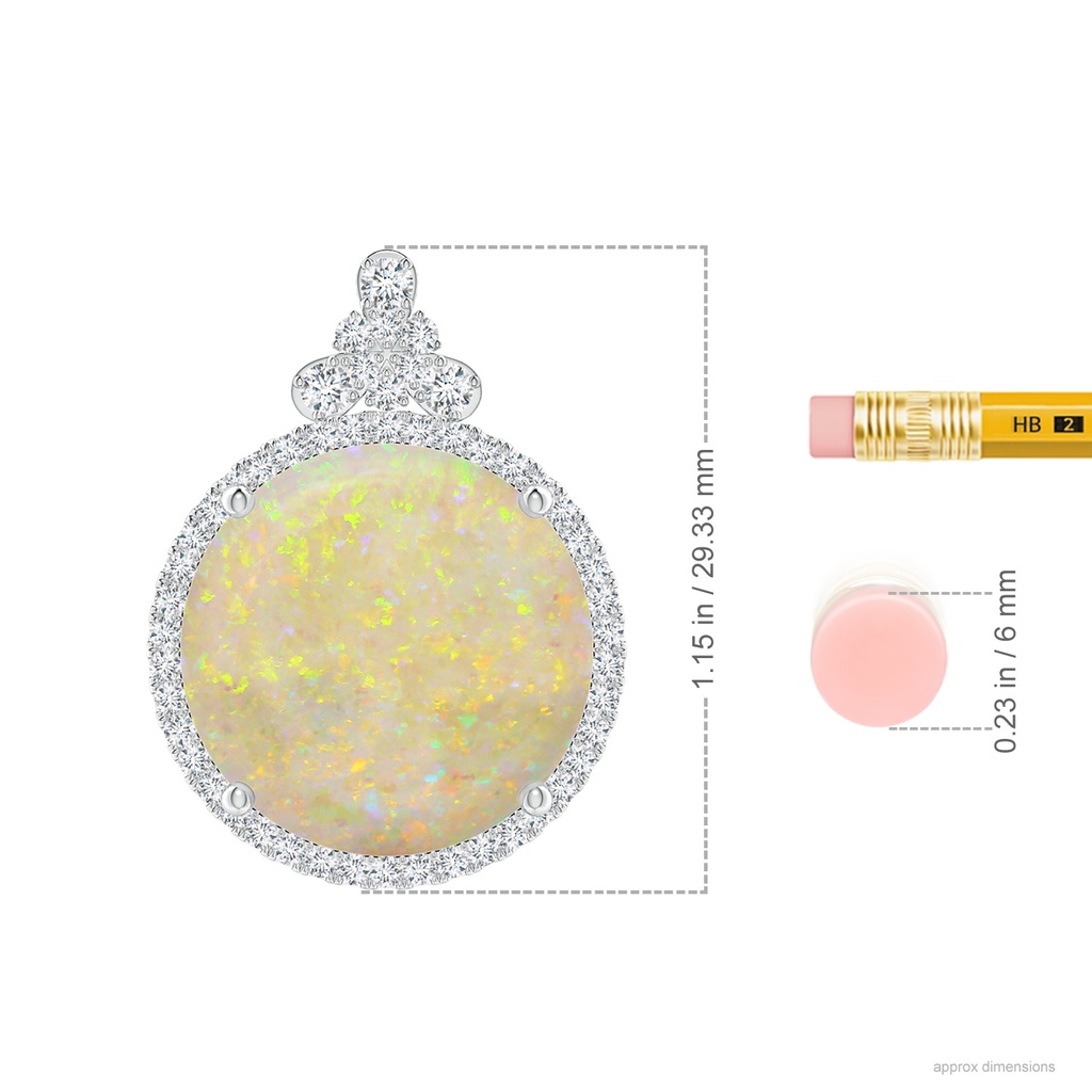 18.12-18.26x4.06mm AAA GIA Certified Round Opal Pendant with Diamond Studded Bale in White Gold ruler