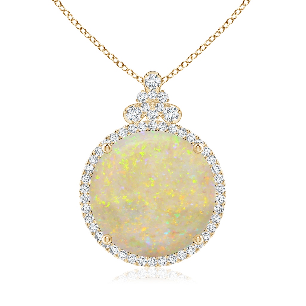 18.12-18.26x4.06mm AAA GIA Certified Round Opal Pendant with Diamond Studded Bale in Yellow Gold