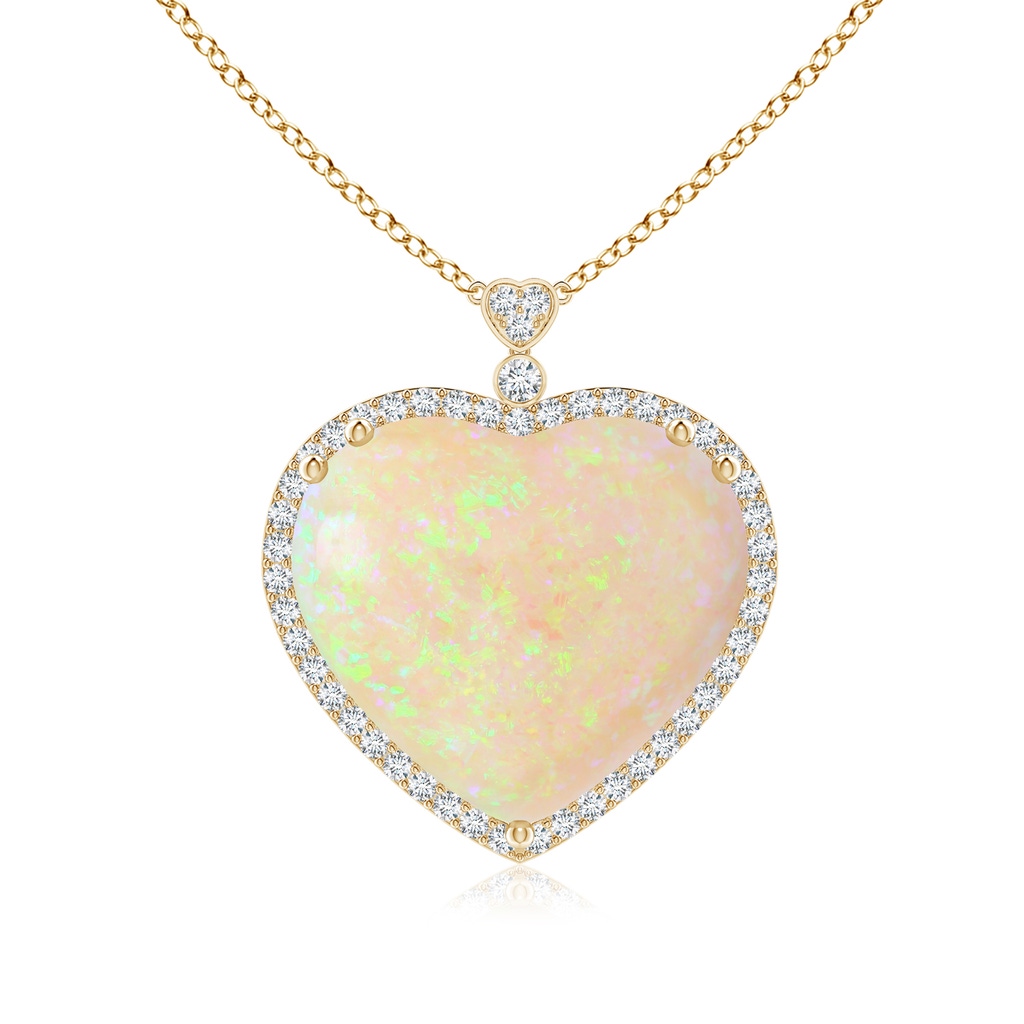 22.56x25.76x8.72mm AAAA GIA Certified Heart-Shaped Opal Halo Necklace with Diamonds in Yellow Gold