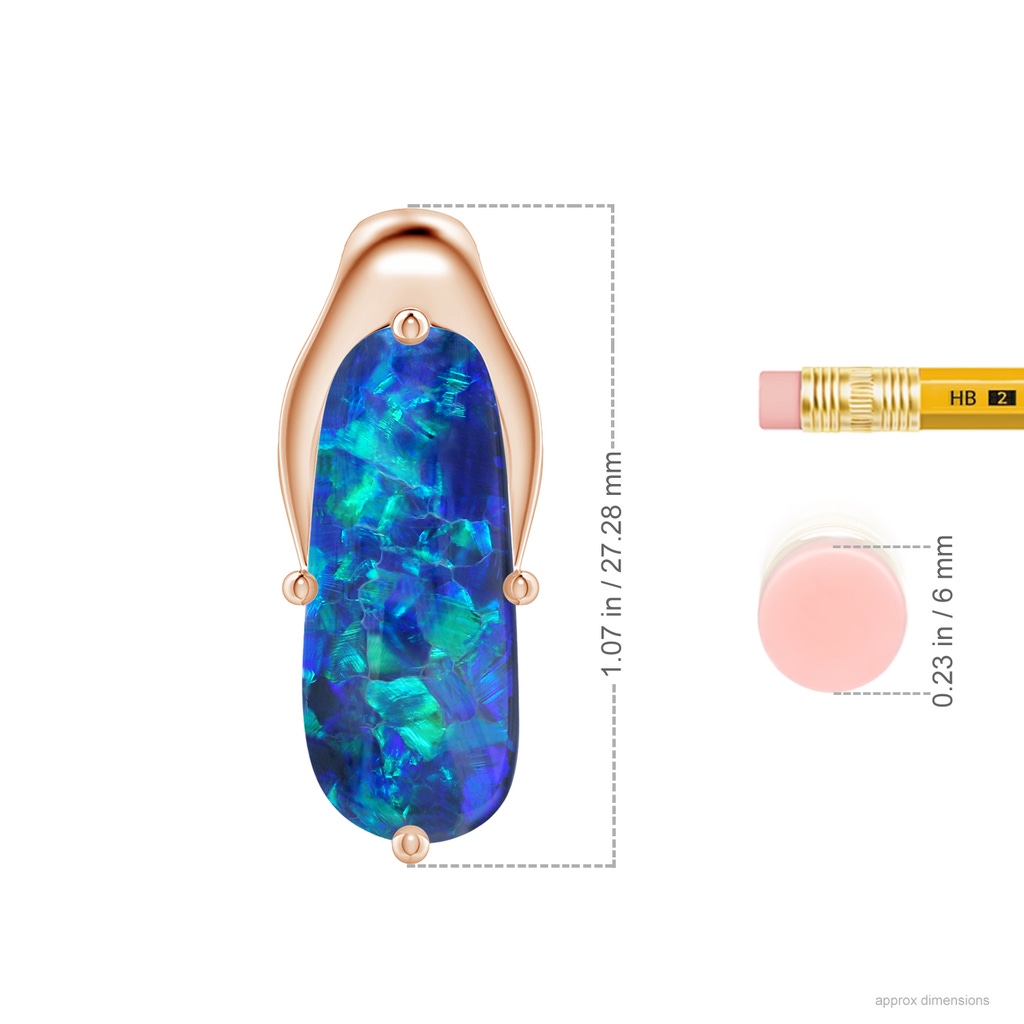 19.92x8.39x5.05mm AAAA GIA Certified Oval Black Opal Wishbone Pendant in Rose Gold ruler