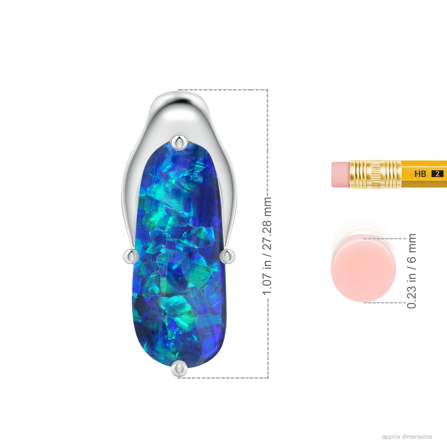 19.92x8.39x5.05mm AAAA GIA Certified Oval Black Opal Wishbone Pendant in White Gold - ruler