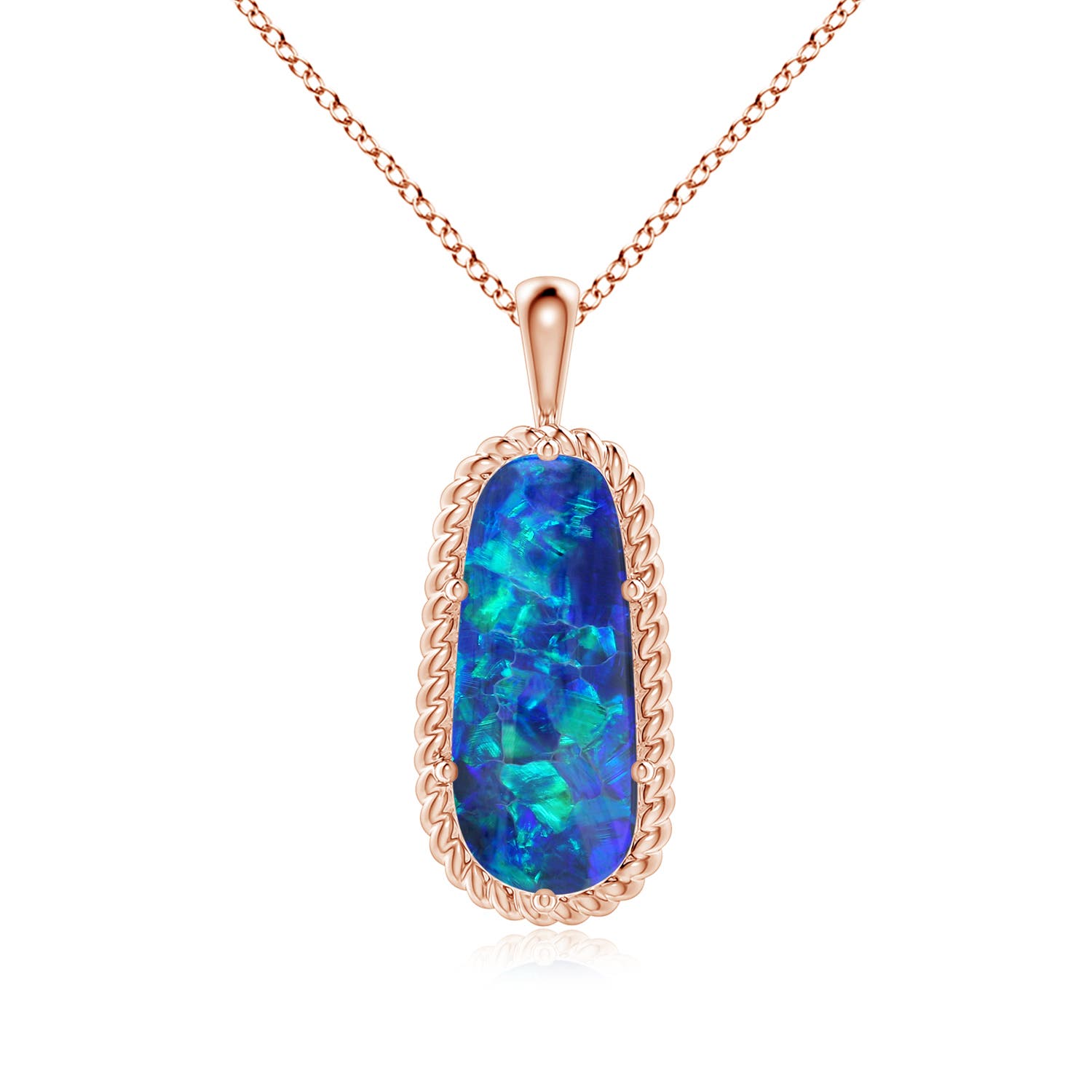 19.92x8.39x5.05mm AAAA GIA Certified Oval Black Opal Twisted Rope Pendant in 18K Rose Gold