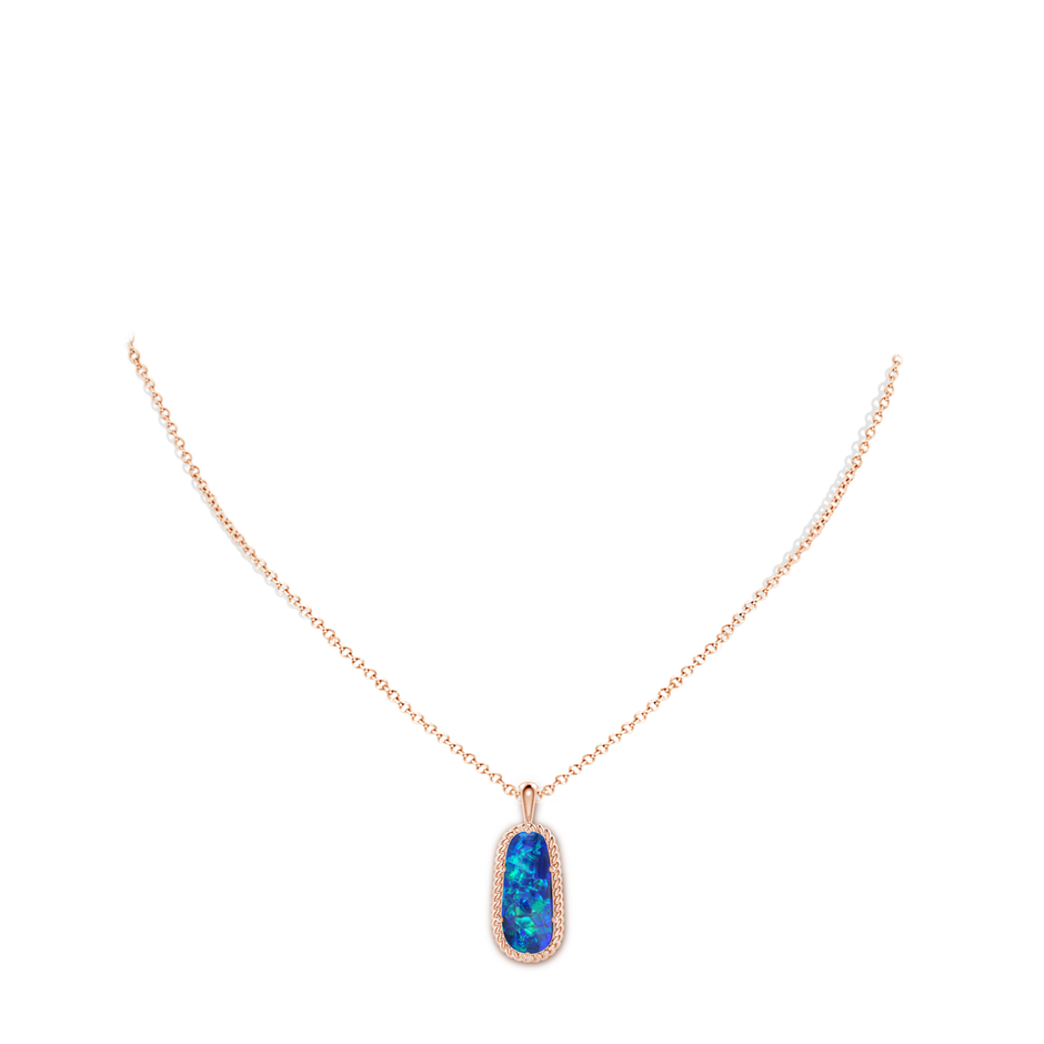 19.92x8.39x5.05mm AAAA GIA Certified Oval Black Opal Twisted Rope Pendant in 18K Rose Gold pen